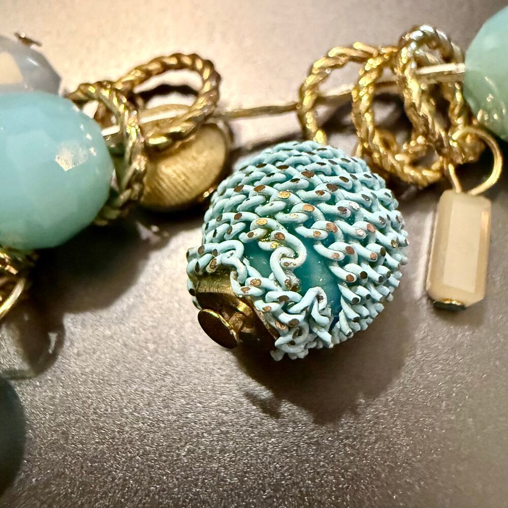 Coastal Inspired Aqua Blue Gold & White Beaded Necklace - Picture 9 of 10